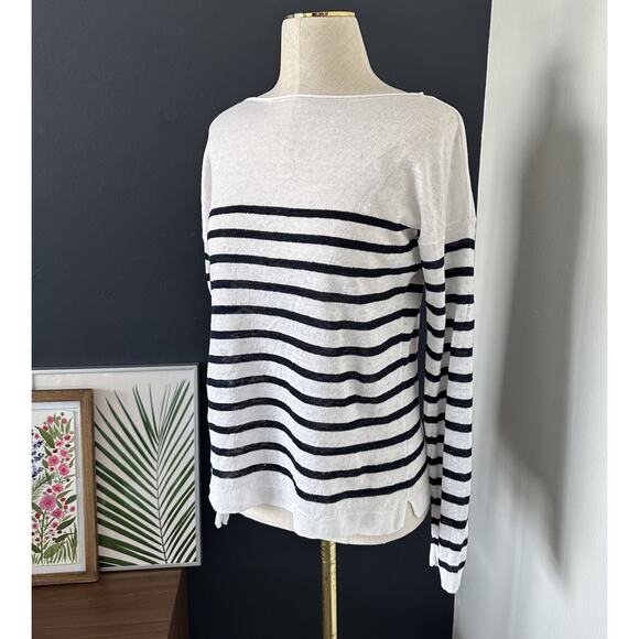 Uniqlo Linen Long Sleeve Pullover Stripe Nautical Preppy - Picture 2 of 9